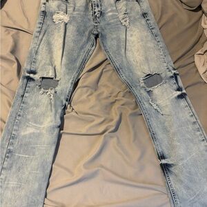 Carbon Men's Light Blue Distressed Skinny Jeans